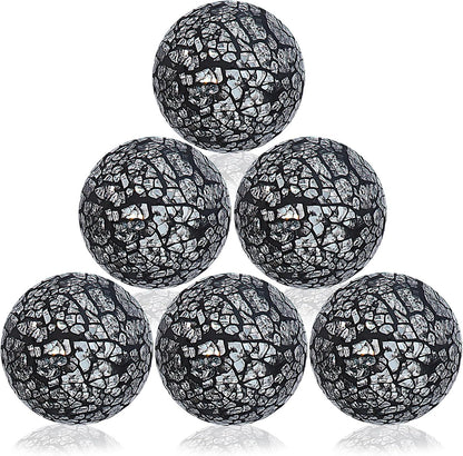 Kesywale 6PCS Decorative Balls Set 2.4 Inches/ 6cm Small Mosaic Spheres Glass Orbs Decorative Balls for Centerpiece Bowls Vases Fillers Dining Coffee Table Wedding Party Decor (Black)