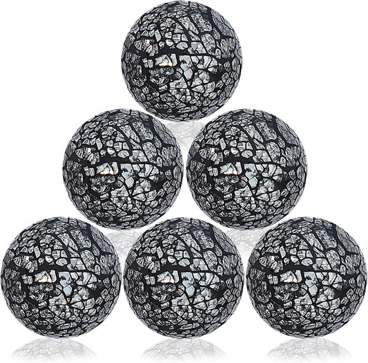 Kesywale 6PCS Decorative Balls Set 2.4 Inches/ 6cm Small Mosaic Spheres Glass Orbs Decorative Balls for Centerpiece Bowls Vases Fillers Dining Coffee Table Wedding Party Decor (Black)