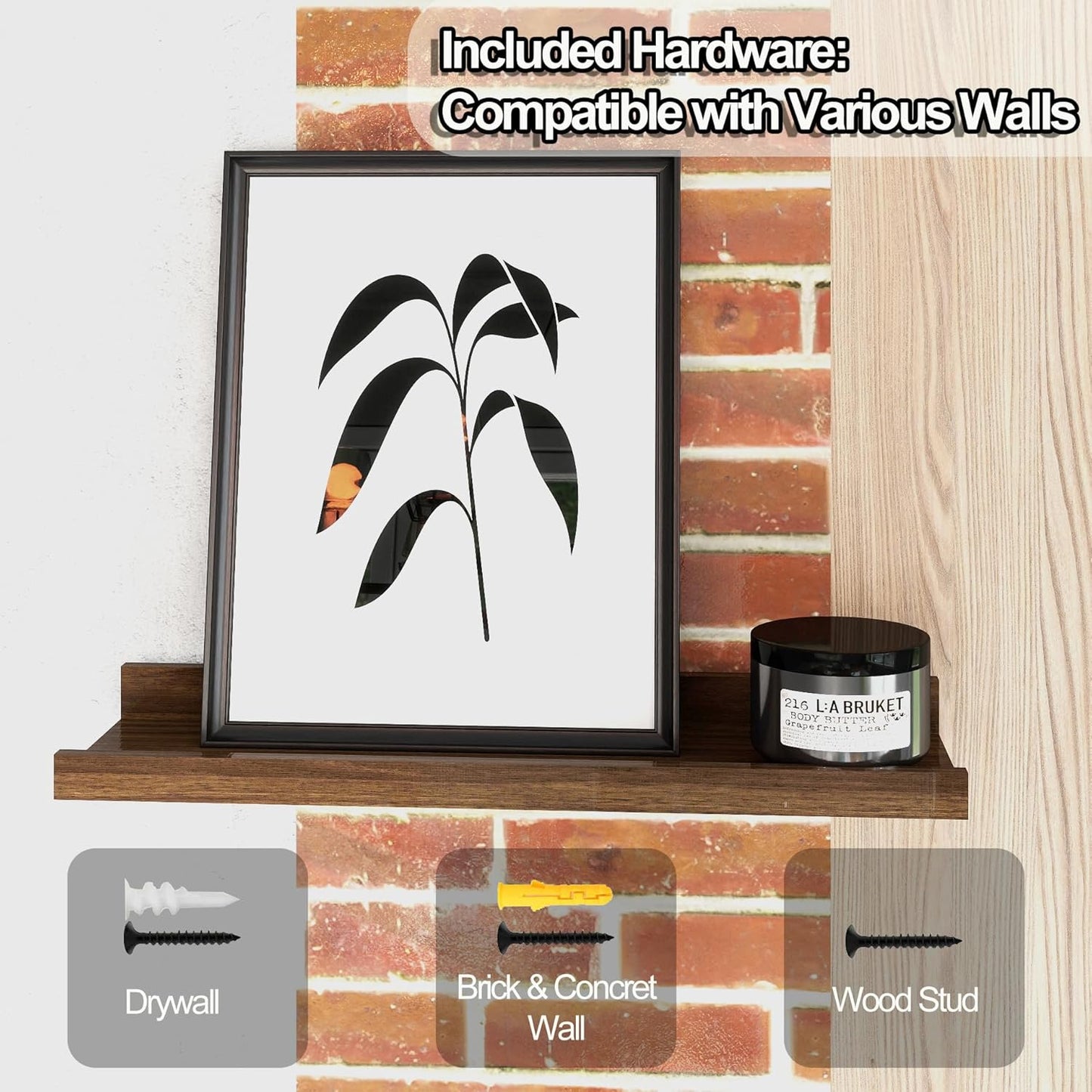 White Floating Shelves for Wall Decor, Wall Mounted Wood Storage Shelf for Bedroom, Living Room, Bathroom, Kitchen, Nursery, Display Picture Ledge Shelf with Lip Set of 2-14 Inches, White