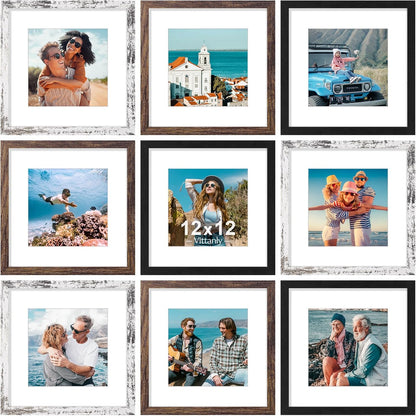 Vittanly 8x10 Picture Frames Set of 9, Shatter Resistant Plexiglass, Display 5x7 Pictures with Mat or 8x10 without Mat, Photo Frames for Wall or Tabletop, Engineered Wood, Black - Colors B
