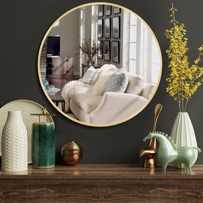 Itrue 12 Inch Small Round Decorative Wall Mirror, HD Silver-Coated Glass with Brushed Black Metal Frame, Minimalist Modern Accent Mirror for Vanity, Narrow Walls, Bathroom, Bedroom & Entryway