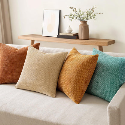 MIULEE Pack of 4 Couch Throw Pillow Covers 18x18 Inch Neutral Soft Decorative Chenille Pillow Covers Farmhouse Boho Cushion Covers for Mid Century Modern Spring Home Decor Sofa Bedroom Living Room