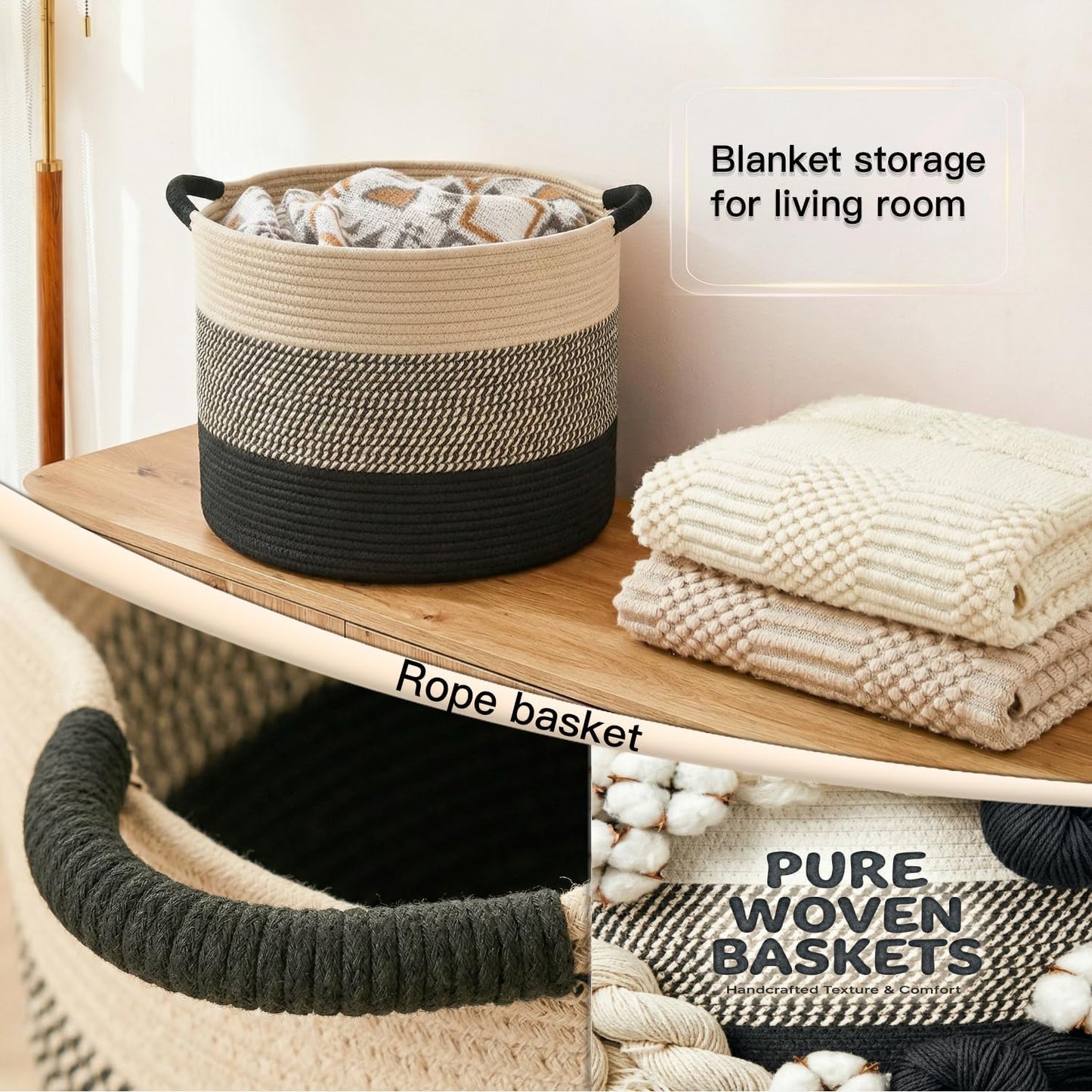 Artfeel 70L Large Cotton Rope Basket, Decorative Woven Blanket Storage for Living Room, Boho Toy Storage & Toy Box for Kids, Versatile Laundry Basket & Nursery Hamper for Blankets(Brown)