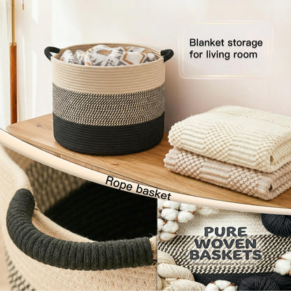 Artfeel 70L Large Cotton Rope Basket, Decorative Woven Blanket Storage for Living Room, Boho Toy Storage & Toy Box for Kids, Versatile Laundry Basket & Nursery Hamper for Blankets(Brown)