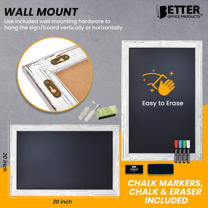 Better Office Products Magnetic Chalkboard, 20x30 Rustic Wood Frame Chalkboard Sign, Wall Mount Vertical/Horizontal, Includes Chalk Markers, Eraser, Chalk Board Easel Sign for Home Business Decor