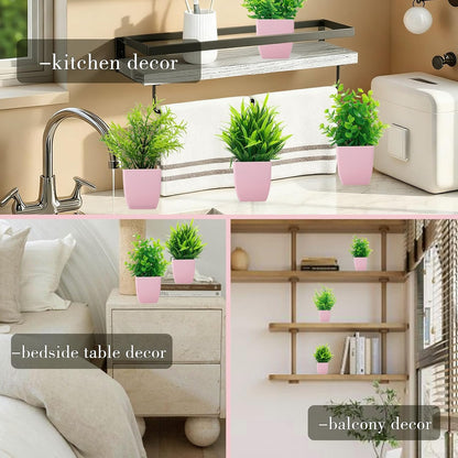 GREENTIME 4 Pack Fake Plants in Black Pot Mini Artificial Eucalyptus Potted Plant Small Faux Grass Greenery Potted for Indoor Home Office Farmhouse Bathroom Table Decoration