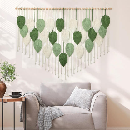 Weldomcor Large Macrame Wall Hanging Boho Home Decor, Handmade Bohemian Woven Leaves Macrame Tapestry Modern Aesthetic Chic Wall Art Decorations for Bedroom Living Room Nursery Office 39" W x 29.5" L
