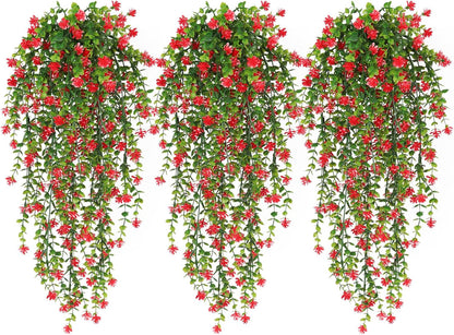 RECUTMS Artificial Hanging Plants Fake Hanging Plant Faux Eucalyptus Leaf Greenery Vine Outdoor UV Resistant Plastic Plants Home Garden Wedding Party Indoor Outdoor Decorations(White)