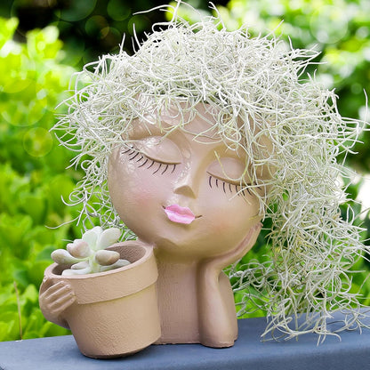 vomiceak Face Planter Pots Head, Planters for Indoor Plants - Double Cute Plant Pots for Flower & Succulent with Drainage Holes - Gift Ideas for Women (White Lady)