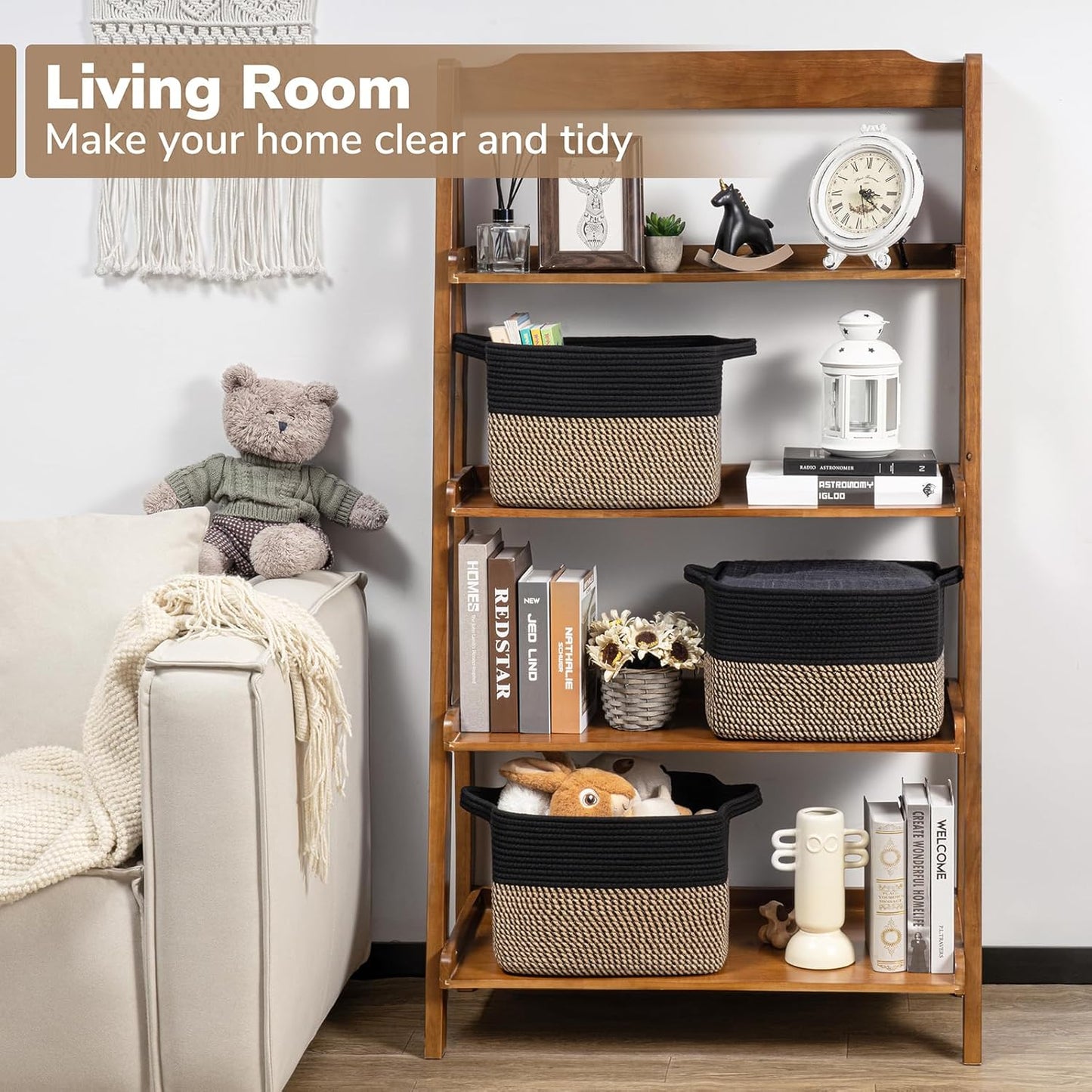 Goodpick Cube Storage Bins - Towel, Book, Cloth, Shoes, Closet Shelf Woven Baskets for Office, Baby Laundry, Toys, 13''x10''x9''