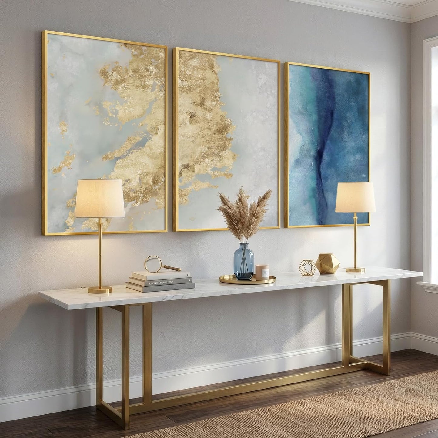 Large Framed Abstract Nature Landscape Wall Art for Living Room, Set of 3 Modern Canvas Prints Paintings Artwork for Walls, Green Lake Pictures for Hallway, Dining Room, Office Wall Decor 24x36 Inch