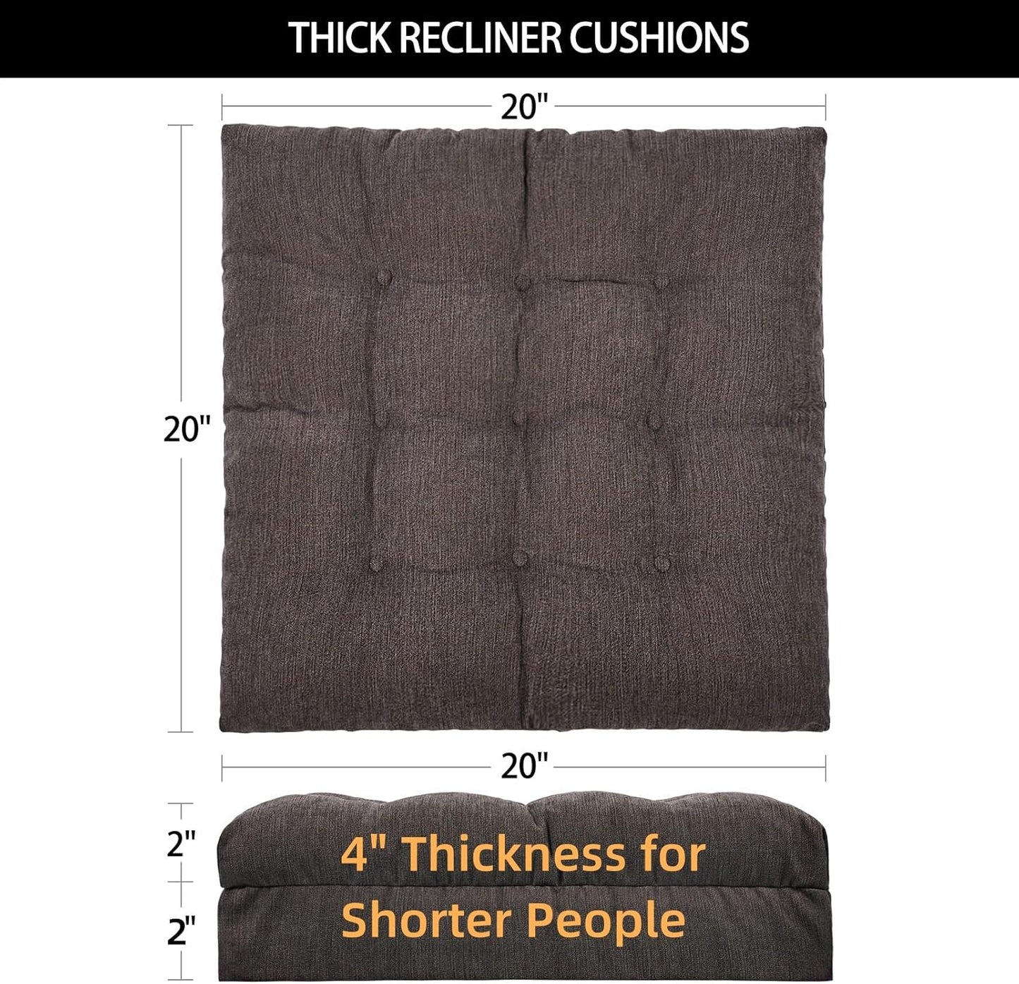 Recliner Cushions for Elderly, 20x20x5 Inch Thick Chair Cushion Patent Design Soft Tufted Dual Layer Booster Seat Cushions for Seniors Recliner Risers Taupe 1P