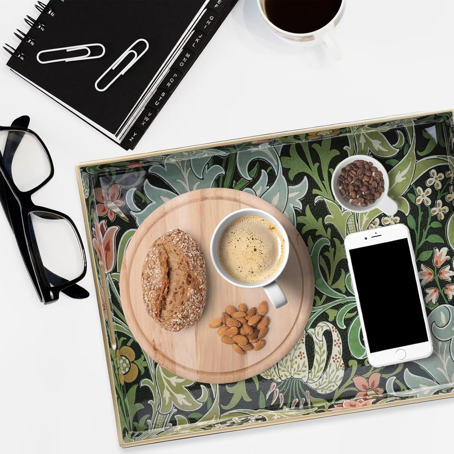 Spsyrine Serving Tray with Handles, Plastic Decorative Tray for Coffee Table, Living Room, Home Decor, Dianthus