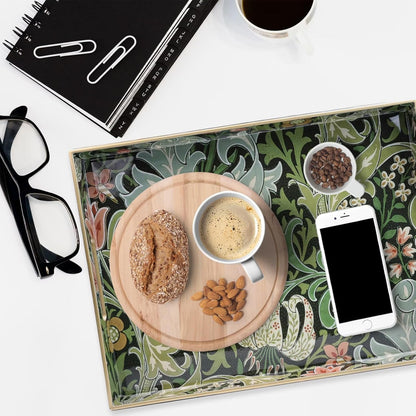 Spsyrine Serving Tray with Handles, Plastic Decorative Tray for Coffee Table, Living Room, Home Decor, Dianthus