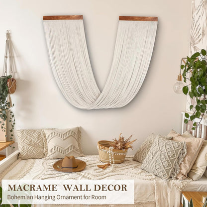 Lokeisna Macrame Wall Hanging, Woven Tapestry Beige & Dusty Rose Handmade Craft Macrame Wall Decor, Gallery & Nursery, Size 37.4” Lx27.5” W