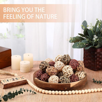 Halloscume 31 Pcs Wicker Rattan Decorative Balls with 30.3 Inch Wood Bead Garland Centerpiece Bowls Orbs Vase Fillers Wall Hanging Decor for Summer Home Farmhouse Wedding Party(Black)