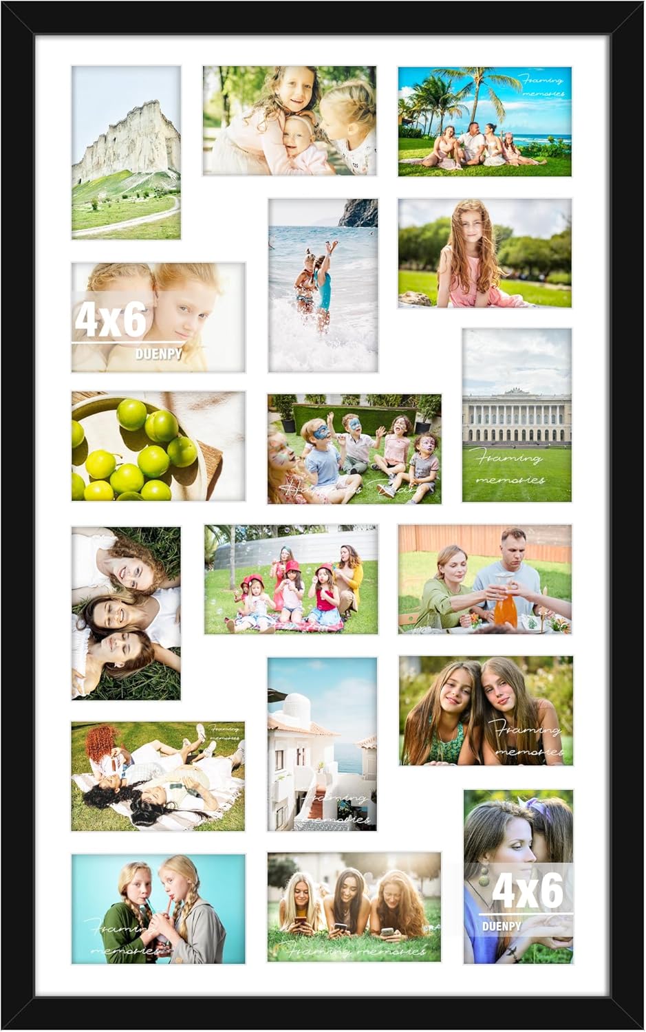 DUENPY 14x26 Collage Picture Frame 4x6 Collage Picture Frame Displays Twelve 4x6 inch Photos Available Horizontal Wall Mounting Display and Vertical Black - Colors B