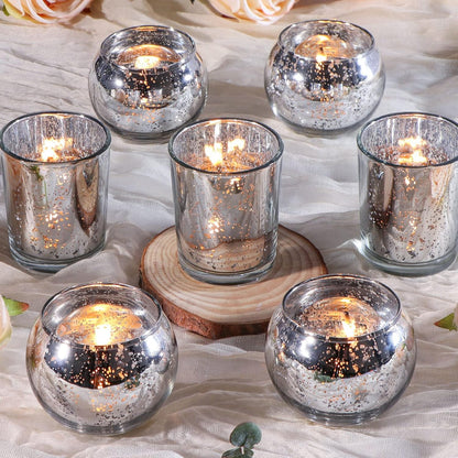 DEVI 24pcs Assorted Gold Votive Candle Holders, Mercury Glass Candle Holder, Diwali Decorations, Gold Wedding Centerpieces for Tables, Bridal Shower Party Table Decorations