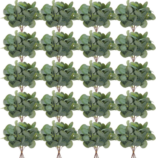 Giegxin 200 Pcs Artificial Eucalyptus Stems Leaves Bulk 11.8 Inches Tall Silver Dollar Eucalyptus Fake Greenery Stems Faux Plant for Floral Arrangement Vase Gray Green Leaves Decor Wedding
