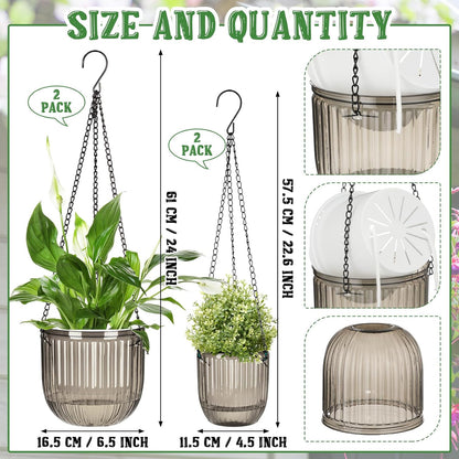 Maxcheck 4 Pcs Self Watering Hanging Planters Indoor Gift 6.5'' 4.5'' Hanging Flower Pots Baskets Outdoor Self Watering Plant with 3hooks Drainage Holes for Home