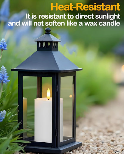Gmnee 3"x4" Outdoor Waterproof Flameless Candles with Remote and Timers, LED Candles, Battery Operated Candles, Electric Fake Pillar Candles for Patio, Porch, and Lanterns Decor (Ivory, Plastic)