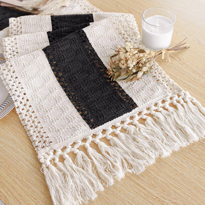 FEXIA Boho Table Runner for Thanksgiving Fall Christmas Home Decor with Tassels 72 Inches Long Pottery barn Furniture Farmhouse Rustic Macrame Burlap Table Decoration for Living Room (12x72 Inches)