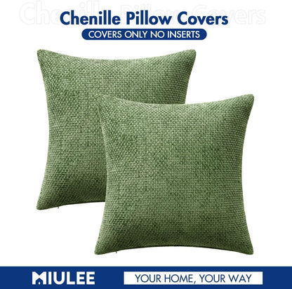 MIULEE Pack of 2 Couch Throw Pillow Covers 18x18 Inch Neutral Beige Modern Boho Accent Decorative Pillow Covers Soft Chenille Farmhouse Cushion Covers for Home Decor Bed Sofa Living Room