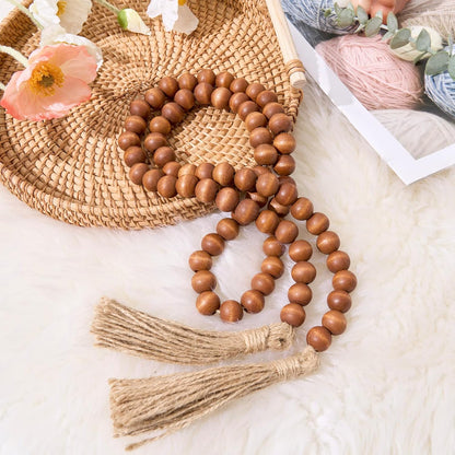 OMISHE 59in Wood Bead Garland with Tassels, Decorative Beads, Farmhouse Wooden Beads Garland for Wall Hanging Home Festival Decor, Aqua, Teal