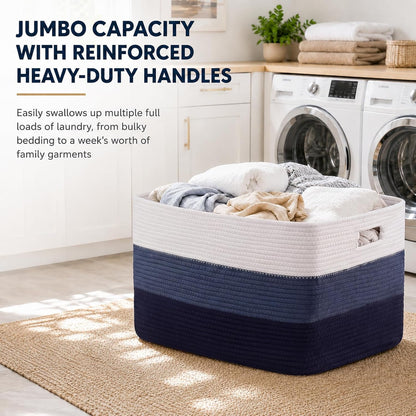 OIAHOMY Large Blanket Basket, 22”x17”x12” Rectangle Woven Baskets, Nursery Blanket Storage Living Room, Toy Storage With Handle, Large Baskets for Organizing-Gradient Yellow