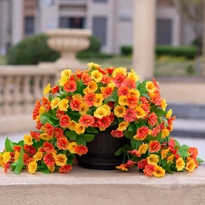 INXUGAO Artificial Flowers with Hanging Basket, Outdoor Faux Plants Silk Morning Glory Vines, Fake Green Arrangement for Garden Patio Spring Summer Decor(4pcs,Darkorchid)