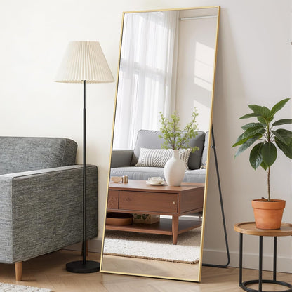 Mirror Full Length 64"x21" Full Body Floor Mirror with Stand, Shatterproof Glass, Aluminum Alloy Frame, Free Standing Wall Mounted or Leaning Arched Mirrors for Bedroom Living Room Entryway