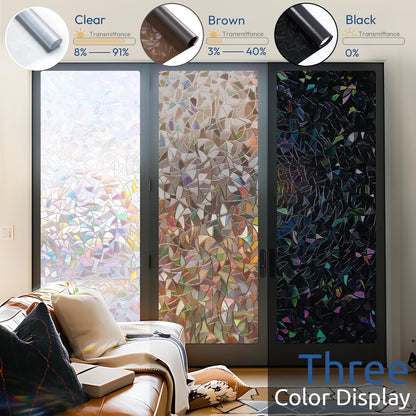 rabbitgoo Window Privacy Film Rainbow Film Decorative Window Sticker, 3D Static Stained Glass Cling Tint for Home Heat Control Non-Adhesive, 17.5 x 78.7 inches