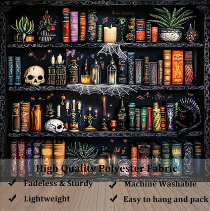 Algasan Magic Bookshelf Tapestry Magical Book Tapestry Gothic Witchy Vintage Library Skull Potion Black Cat Candle Botanical Backdrop for Bedroom Living Room Dorm 59.1 x 51.2 Inches