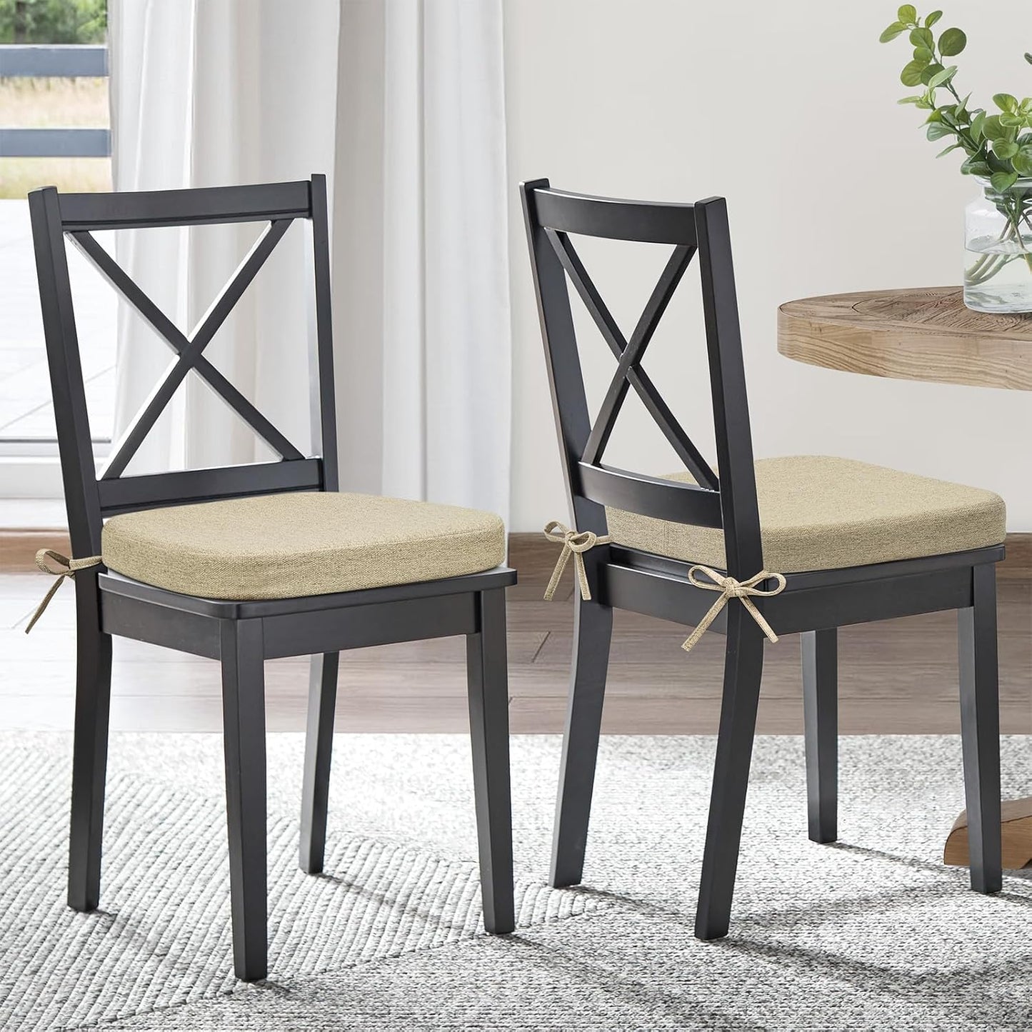 Shinnwa Dining Chair Pads, Patented Design Memory Foam Kitchen Chair Cushions with Ties and Washable Cover, 17" x 16" x 2", Black