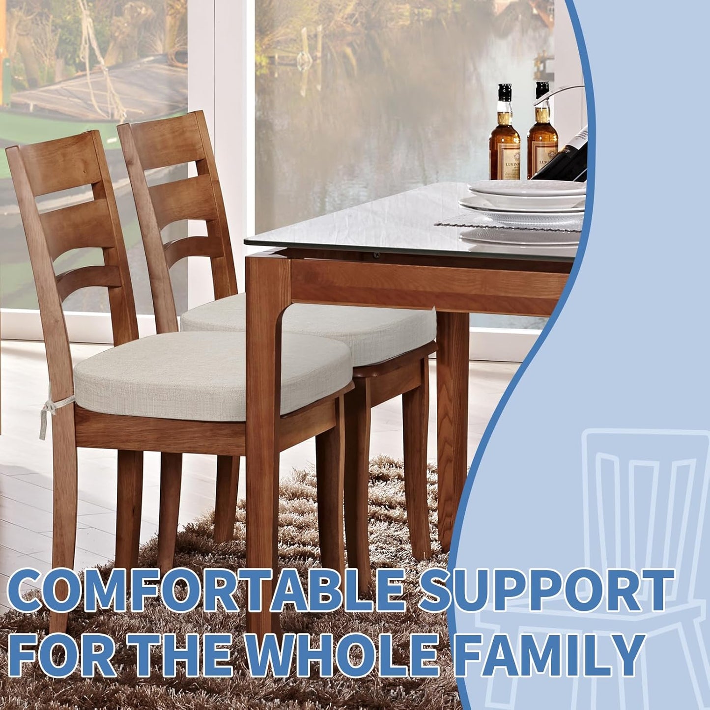 BUYUE Thickened 2.5" Friendly Woven Fabric Dining Chair Cushion, U-Shape High Density Foam Comfortable Chair Pad for Kitchen, Slip Resistant Indoor Seat Cushion (1 Piece, Dark Gray)