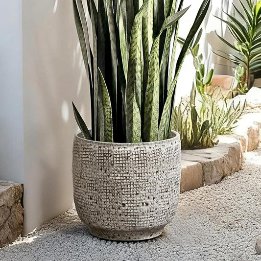 LuxenHome 15.75" Dia Large Ceramic Pots for Plants, Blue Glazed Planters for Outdoor Plants, Round Indoor Flower Pots with Drainage Hole and Rubber Plug for Home Garden Patio
