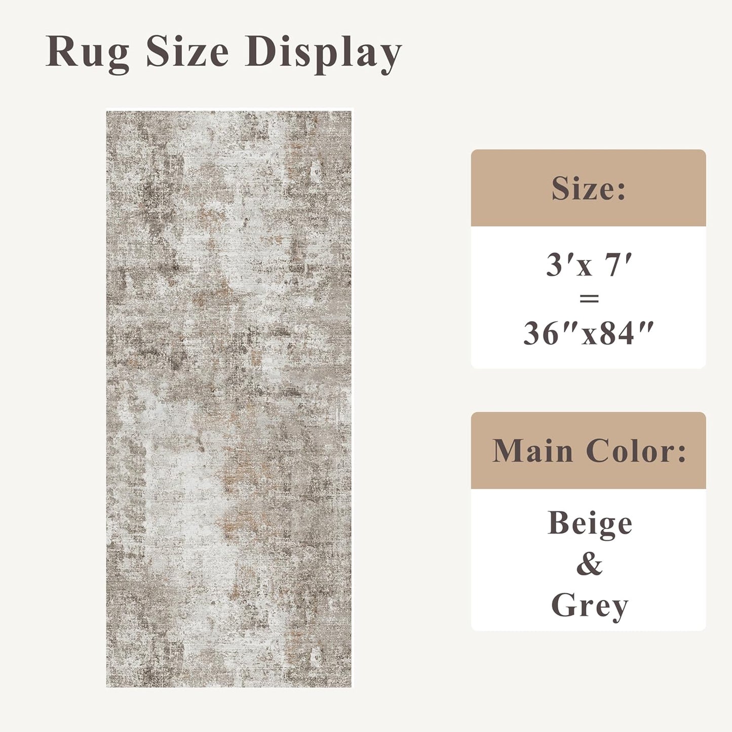 2x3 Washable Non-Slip Area Rug - Soft Low Pile Throw Rug for Kitchen Entryway Bedroom - Modern Indoor Door Mat with Rubber Backing (Beige Grey) - Colors A