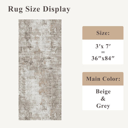 2x3 Washable Non-Slip Area Rug - Soft Low Pile Throw Rug for Kitchen Entryway Bedroom - Modern Indoor Door Mat with Rubber Backing (Beige Grey) - Colors A