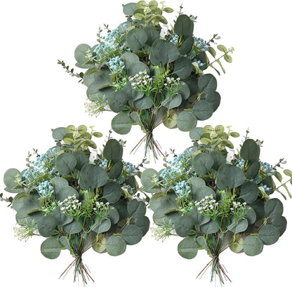 Fake Plants, 20Pcs Eucalyptus Stems Artificial Flowers, Fake Eucalyptus Leaves Stems, Plastic Grey Green Touch Leaf Branches for Home Office Flowers Bouquet Centerpiece Wedding Decoration