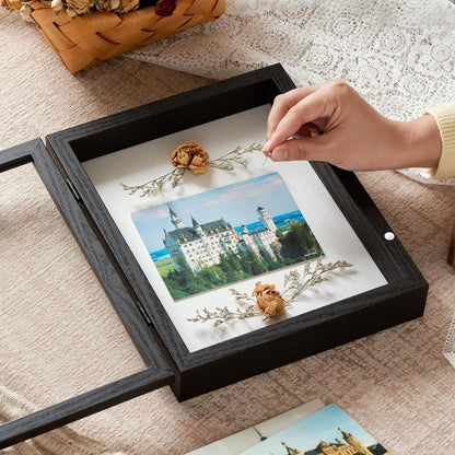 8x10 Deep Shadow Box Picture Frame Display Case with Linen Back and Stand,Real Glass Black Shadow Memory Box Frame 8x10 for Flower Baby Pet Wedding Photo Art Craft Memorial Wall Decor Gift