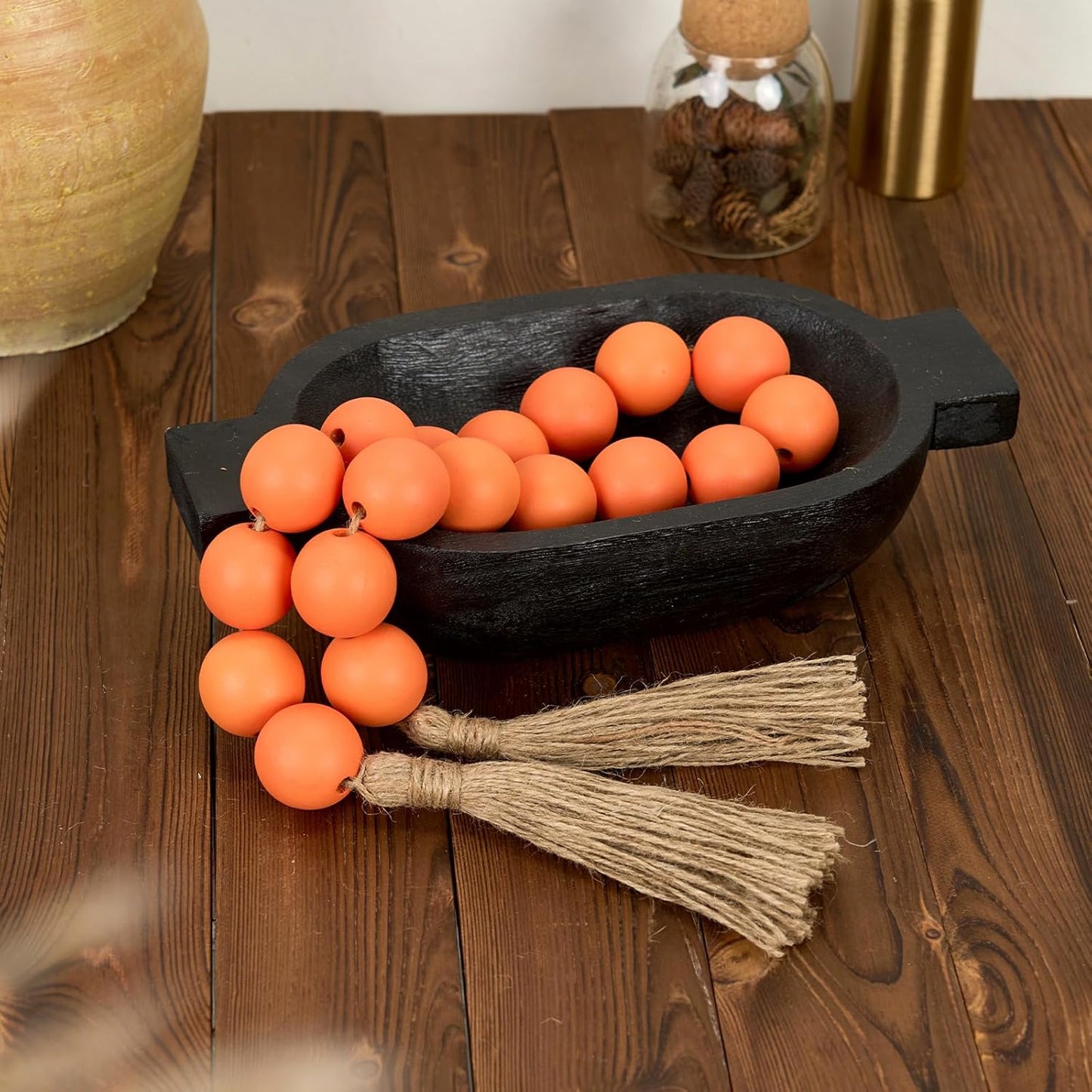 OMISHE Extra Large Wood Bead Garland with 1.6" Diameter Wooden Beads and Tassels, 41" Long Rustic Farmhouse Country Decorative Beads for Home Tiered Tray Decor, Natural Beige