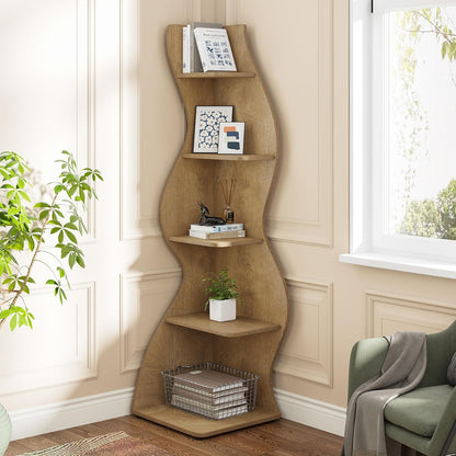 Tribesigns Corner Shelf, Modern 5-Tier Wall Corner Bookshelf, Stylish Corner Small Bookcase Storage Rack Plant Stand with Unique Shape for Living Room, Home Office (White, 1PC)