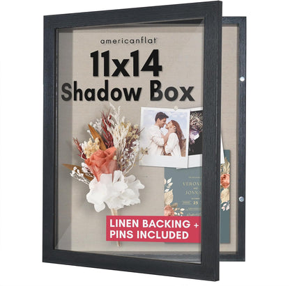 Americanflat Front Opening 11x14 Shadow Box Frame with Shatter-Resistant Glass - Silhouette Collection - Shadow Box Display Case for Tabletop and Wall Display - Black