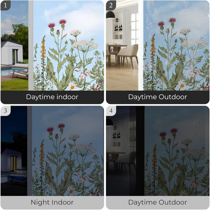 ADD.HERES Window Privacy Film,Colorful Floral Window Stickers,Removable DIY Bouquet Static Clings, Decals for Home School Office Party Supplies, Wildflower Reverie‌, 17.5 x 78.7 in