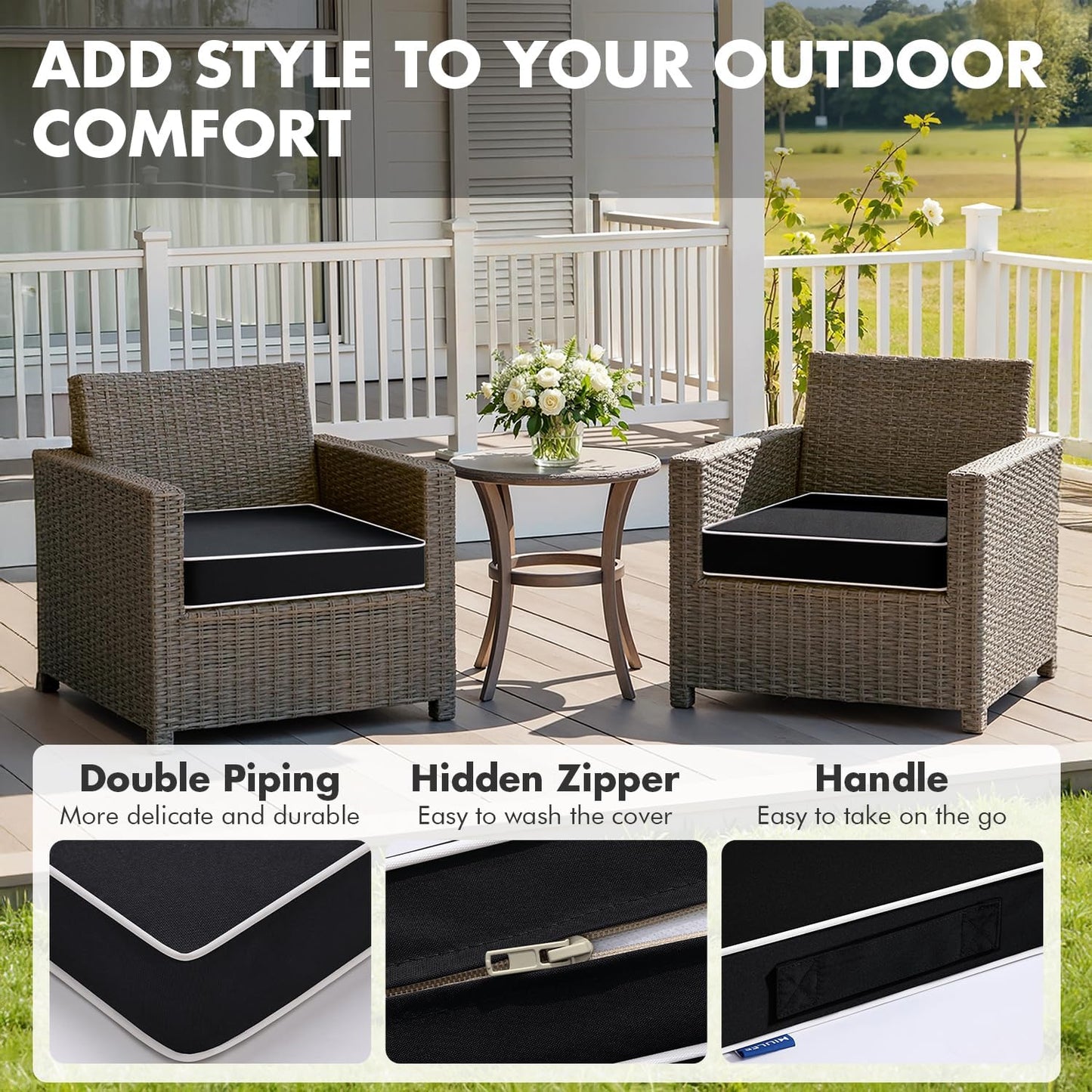 MIULEE Navy Blue 48 x 18 x 3 Outdoor Bench Cushion Waterproof Patio Chair Cushion with Adjustable Straps Set of 1 for Swing Patio Furniture 3-Year Color Fastness Garden Sofa Couch