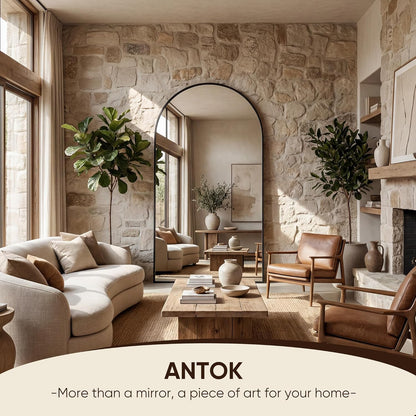 Antok 71" x28” Arched Full Length Floor Mirror, Black Aluminum Frame, Free Standing/Wall Mount/Leaning for Bedroom, Living Room, Dressing Room