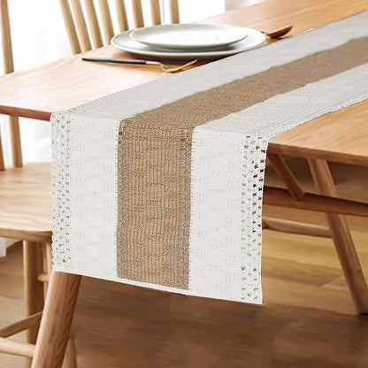 FEXIA Boho Table Runner for Thanksgiving Fall Christmas Home Decor with Tassels 72 Inches Long Pottery barn Furniture Farmhouse Rustic Macrame Burlap Table Decoration for Living Room (12x72 Inches)