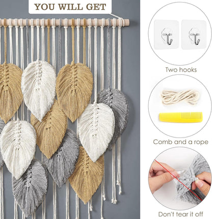 LOMOHOO Macrame Wall Hanging Boho Beige Leaves Tapestry Bohemian Handmade Woven Wall Art Decoration for Bedroom Living Room Apartment Dorm Gallery Perfect Handmade Gift Ideas