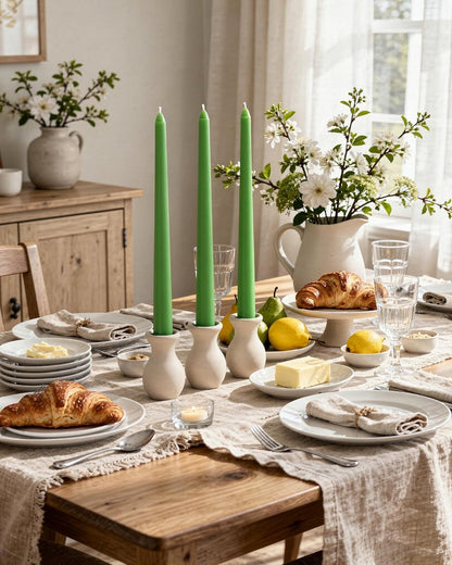 Viyffo Taper Candles, 10 Inch, 4 Pack, Olive Glow – Unscented, Dripless & Smokeless Design, Up to 8 Hour Burn – Long Tall Taper Candlesticks for Wedding, Dinner & Home Decor