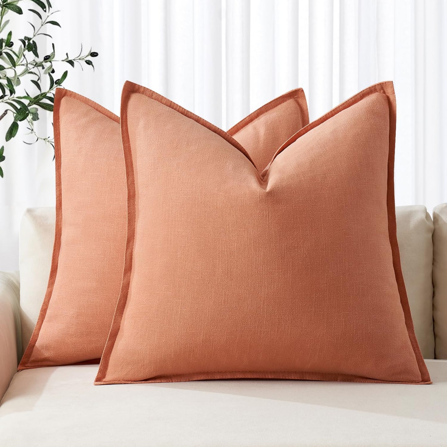 MIULEE Decorative Linen Euro Sham Pillow Covers 26x26 Cream White Boho Farmhouse Neutral Couch Throw Pillows for Bed Pack of 2 Accent Modern Pillowcase Sofa Livingroom Home Decor